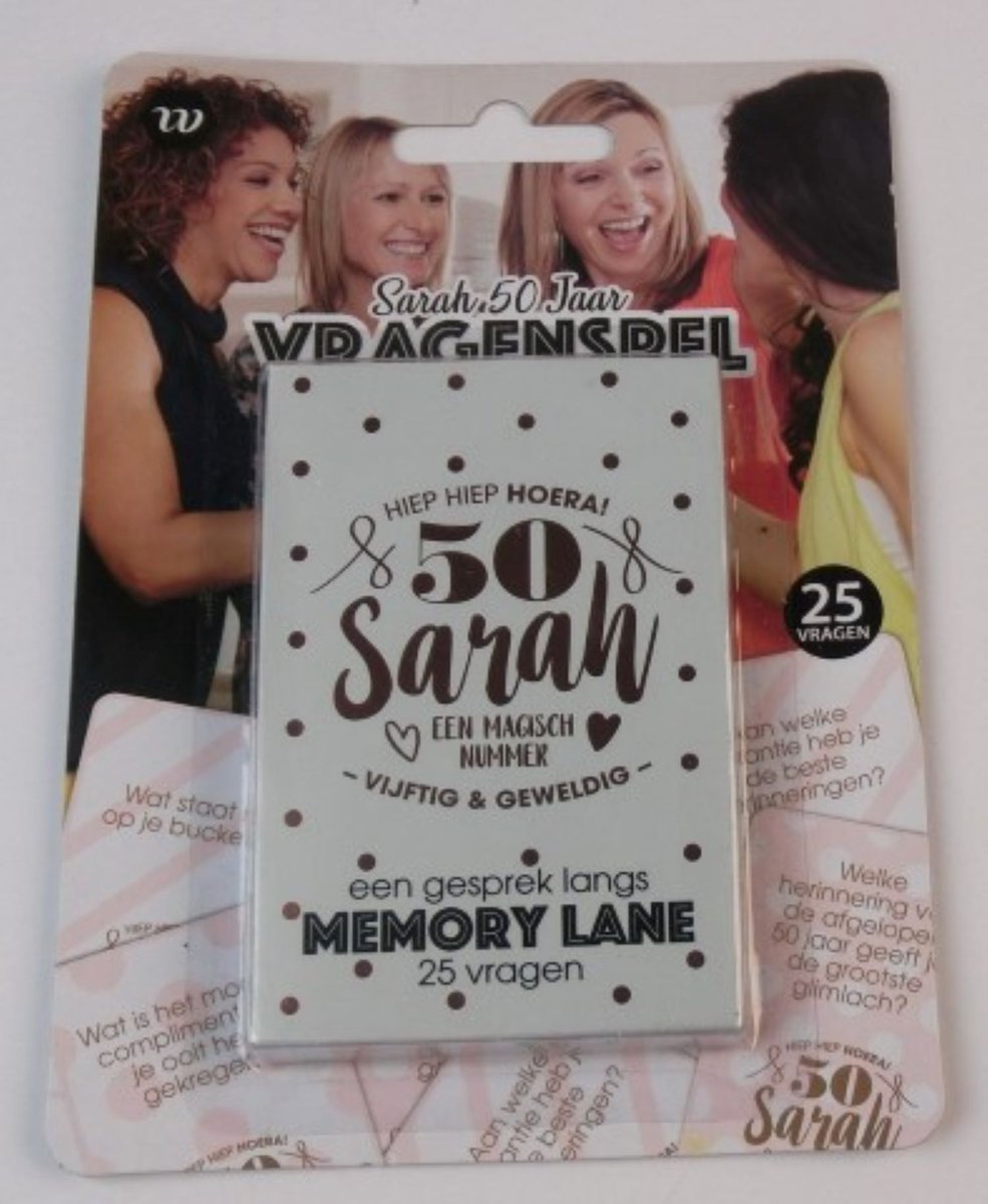 Sarah vragenspel | 50 jaar | Verjaardag | Versiering | Sarah | Kaartspel | 25 vragen